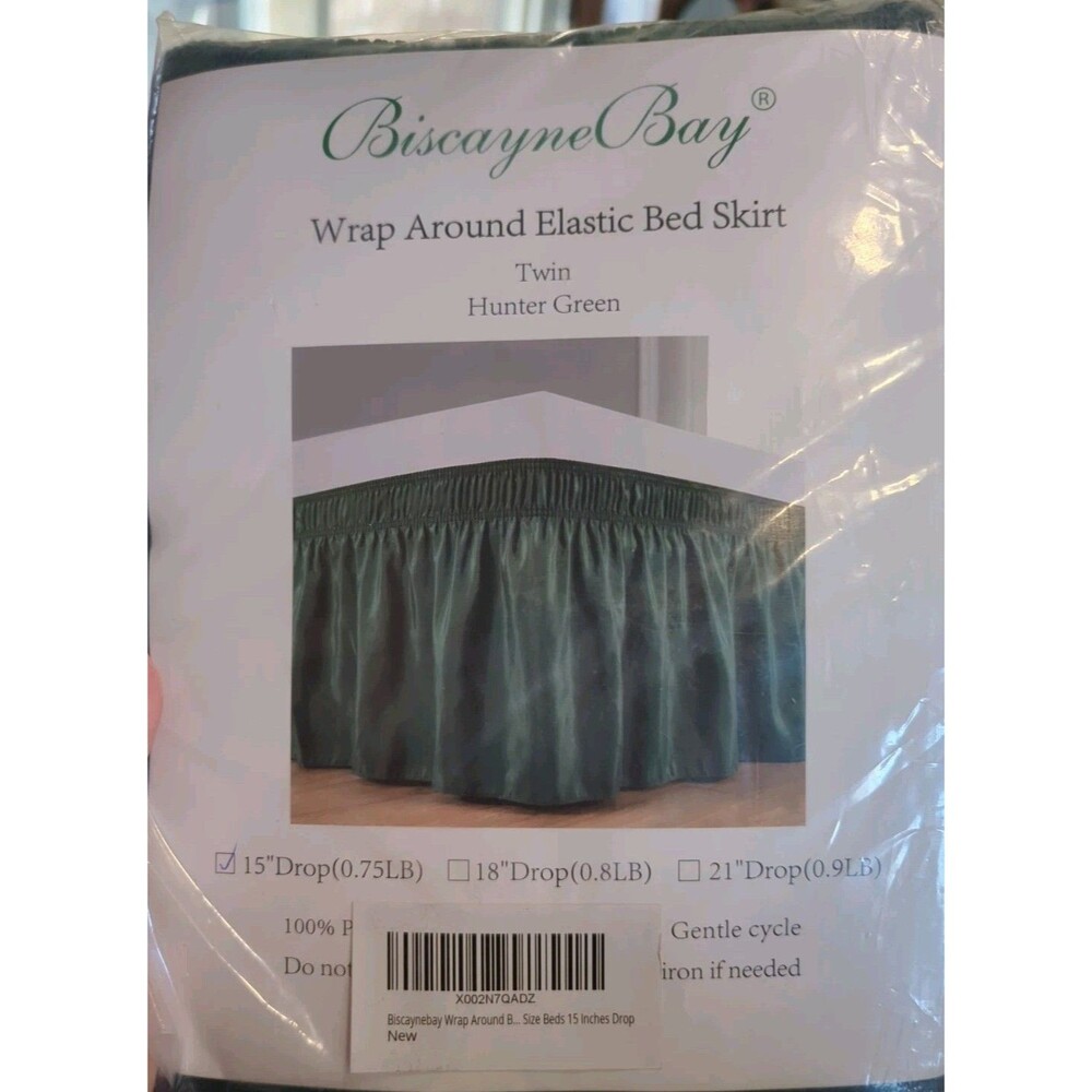 Biscayne Bay Bed Skirt Wrap Around Elastic Twin Hunter Green‎ 15 Inch Drop NEW!
